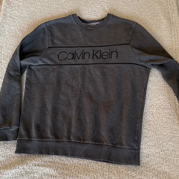 Calvin Klein Men's Gray Charcoal Crewneck Pullover Hoodie Size Small Black Logo - Picture 5 of 5